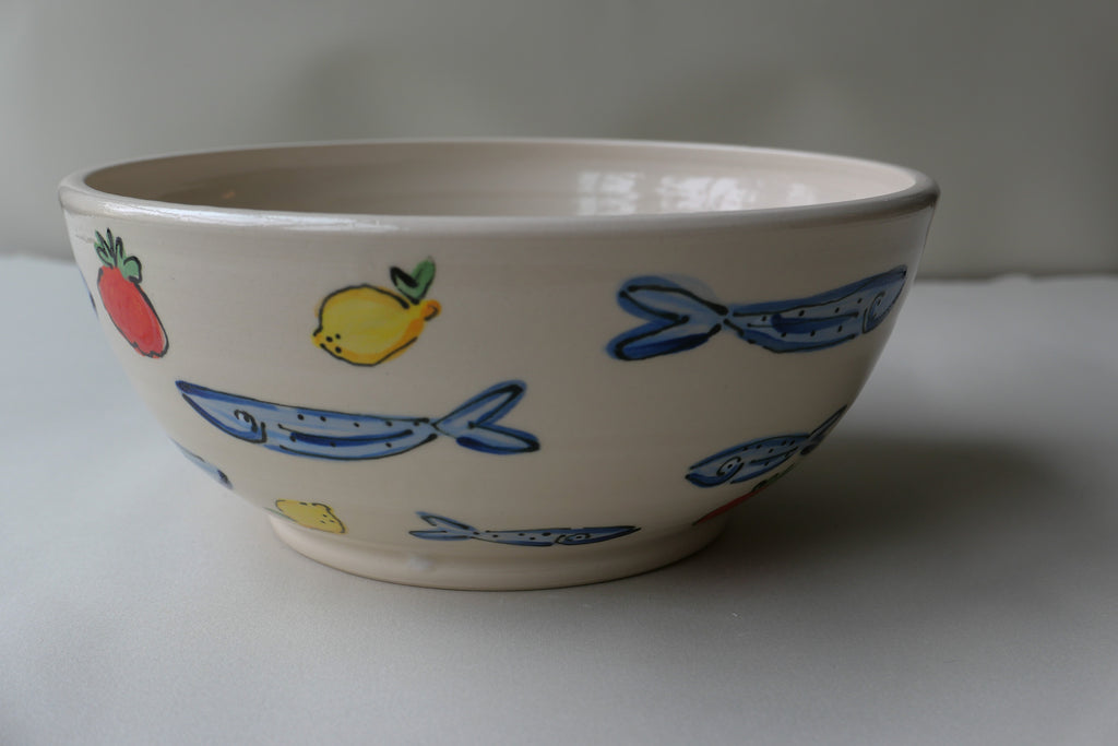 large sardine, lemon and tomato bowl