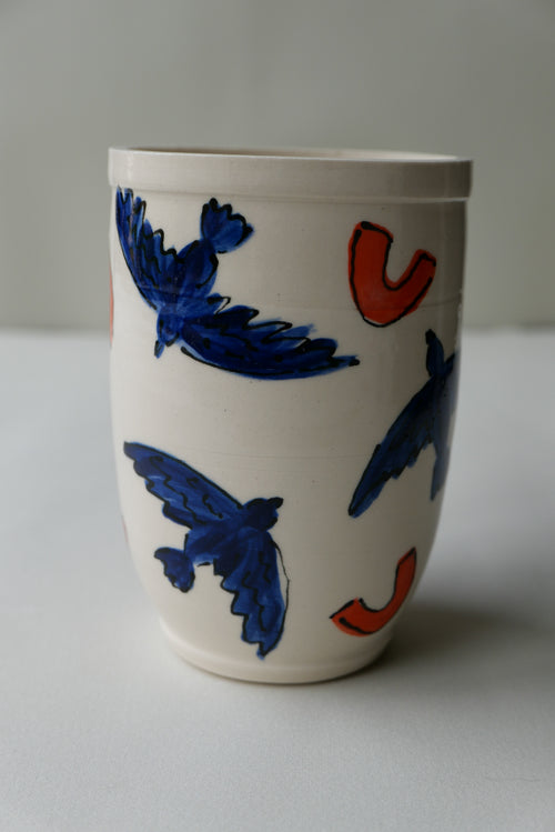 blue and orange bird tumbler no. 2